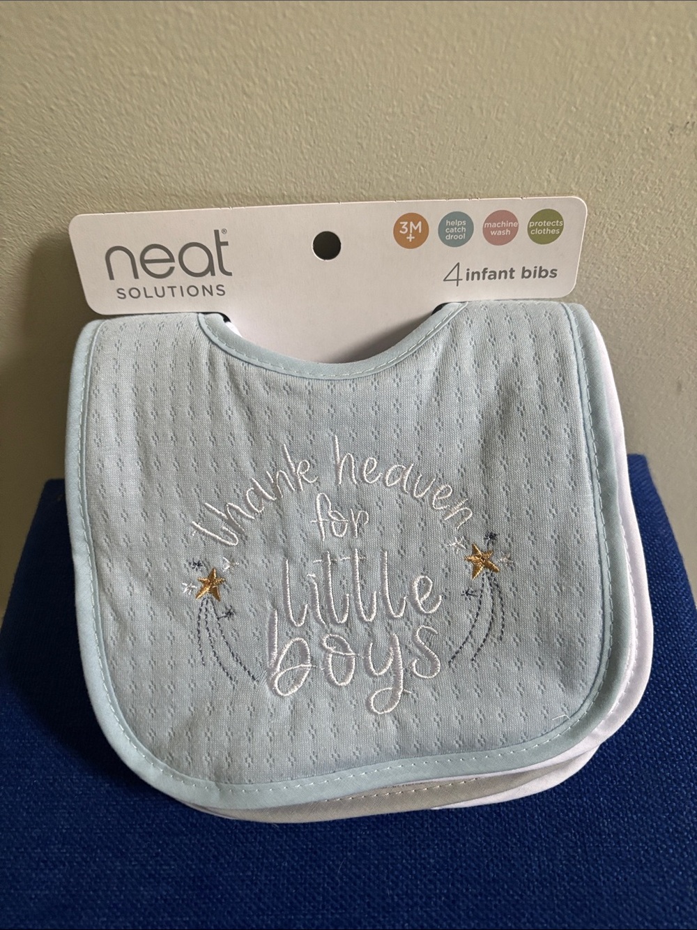 Neat Solutions Light Blue Embroidered Baby Bibs (4 Pack)